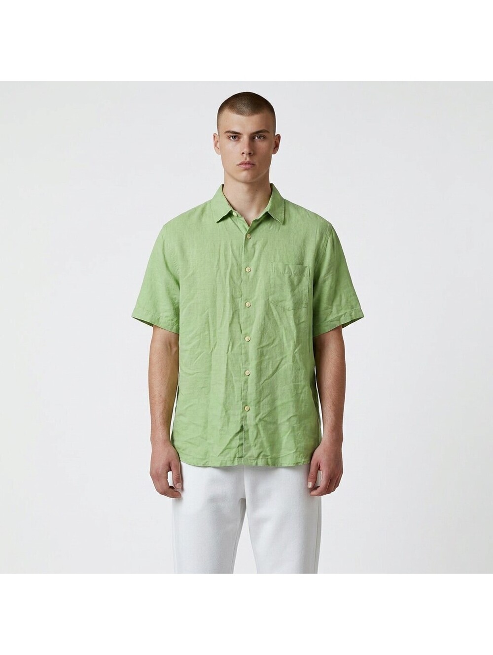Margaritaville Shirt Men XL Green Button Up Collared Short Sleeve Linen Pockets
